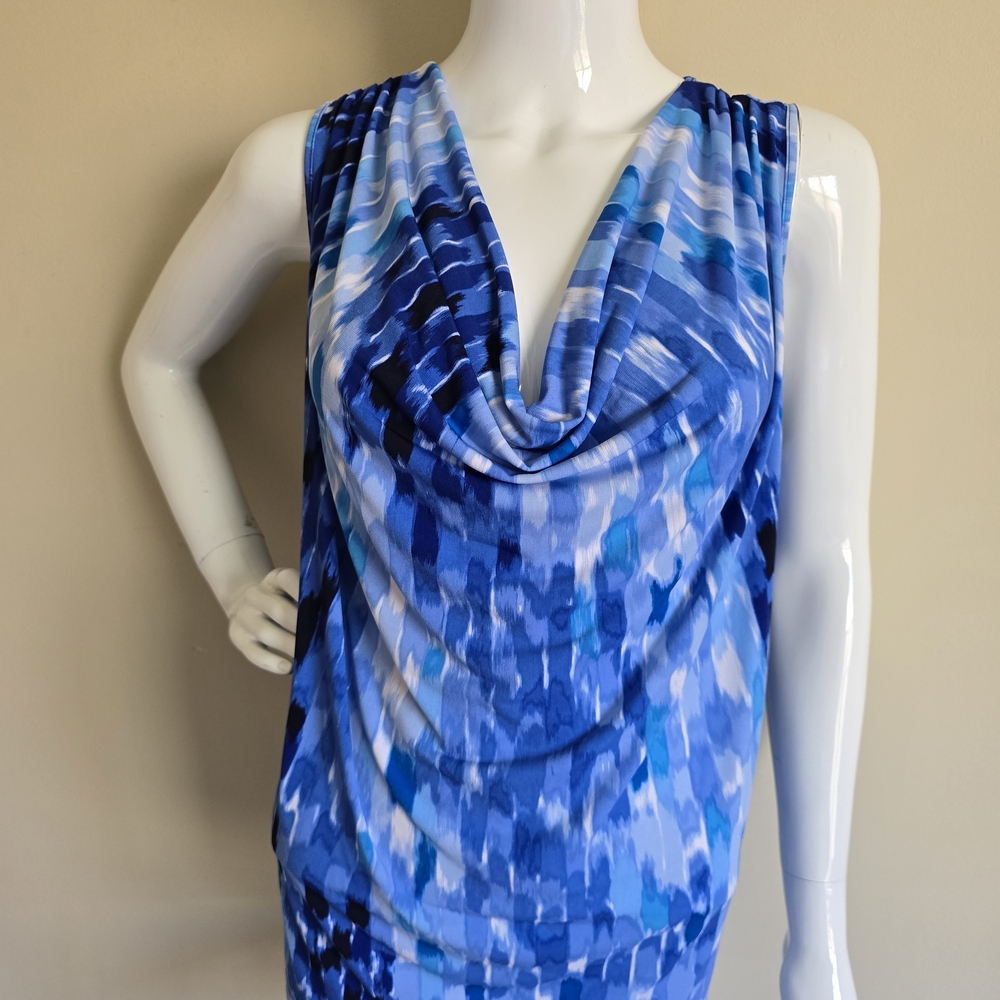 Calvin Klein Blue Multi-Tone Cowl Neck Dress
